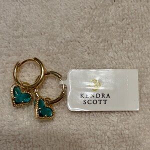 Kendra Scott Gold Hoops with Teal Heart Charms-Brand New with Tags!